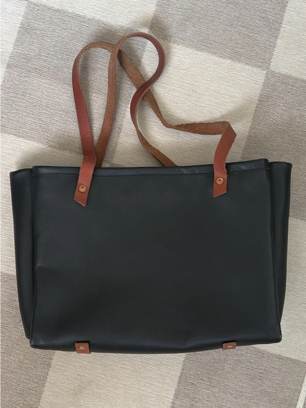Goertzen Leather Tote with Brown Strap Accents